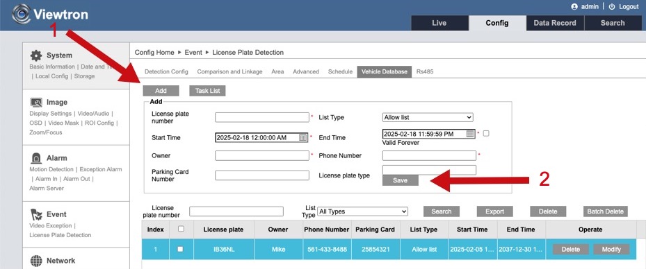 license plate access card setup