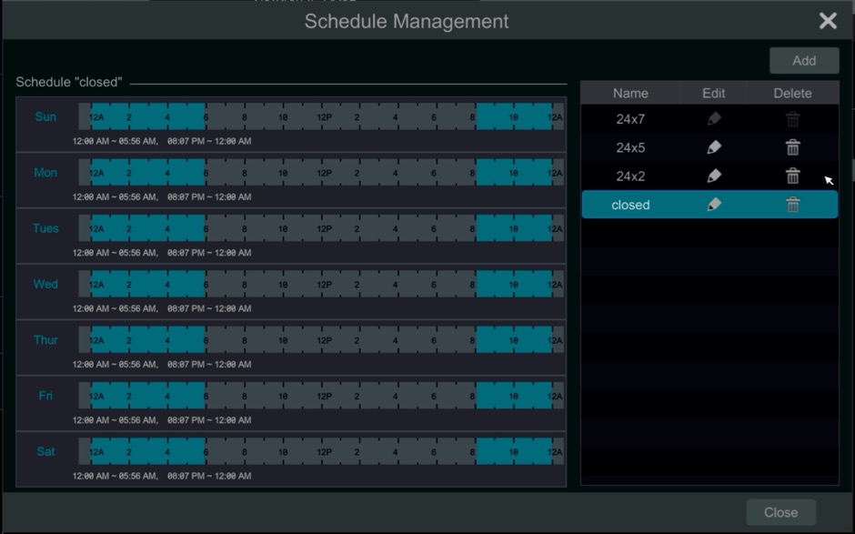 security camera alarm schedule