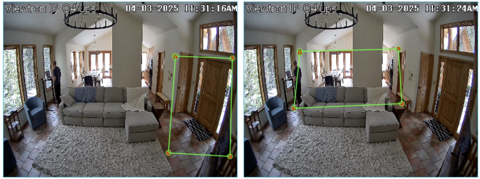 AI security camera human detection intrusion zone setup